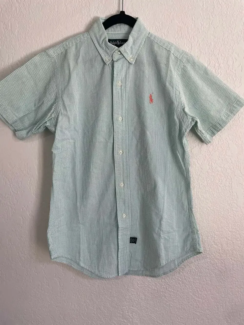 Ralph Lauren Polo Boys Short-Sleeve Striped Seersucker Button-Down Shirt Size 14